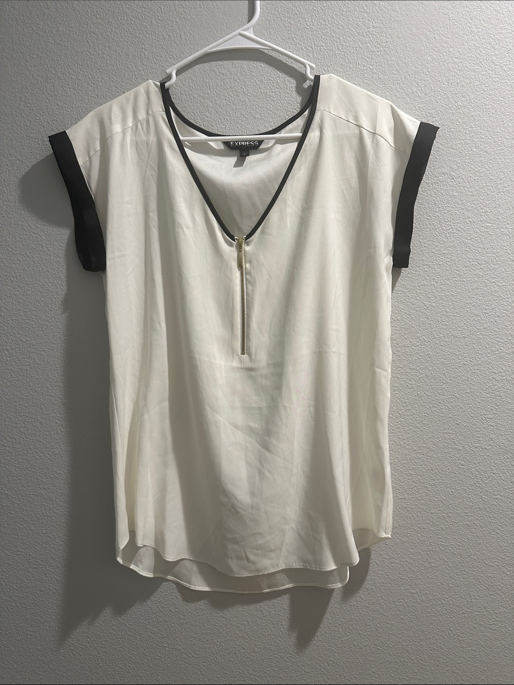 Express White Blouse with Black Trim and Front Zip